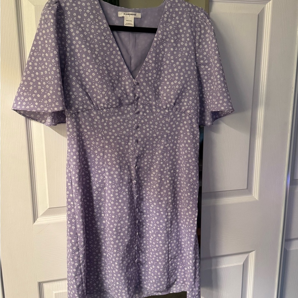 Sweet Floral Lilac Lavender Floral Summer Mini Dress